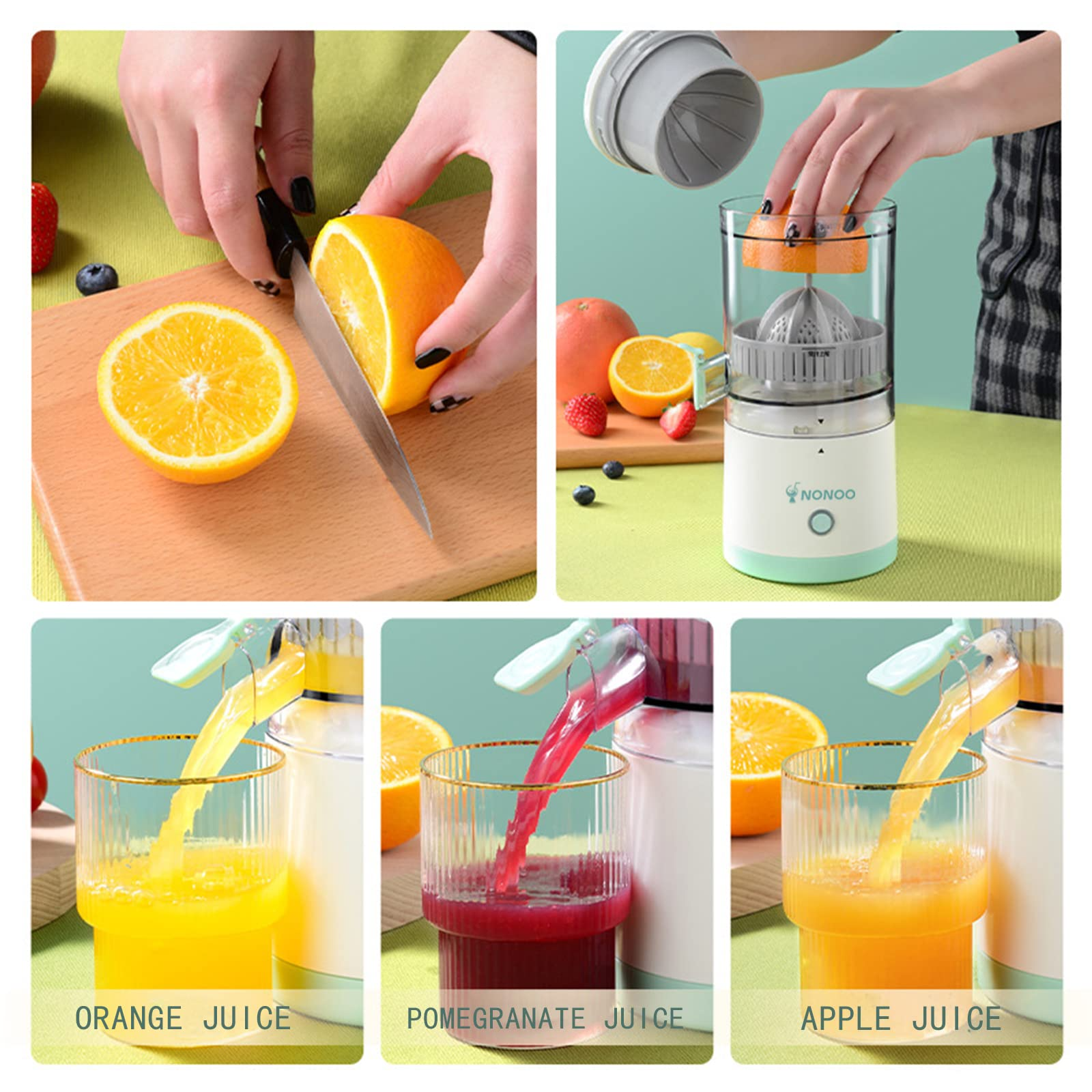 Amazon.com: NONOO Portable Electric Citrus Juicer Rechargeable Hands-Free  Masticating Orange Juicer Lemon Squeezer with USB and Cleaning Brush: Home  & Kitchen
